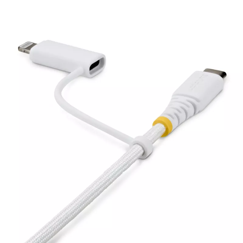 StarTech.com 2 m (6 stóp) wytrzymały kabel ładujący USB-C 2 w 1 z adapterem Lightning, 30 W/60 W (3 A), certyfikat Apple MFi, pleciony przewód ładujący USB-C do iPhone/iPad/Android