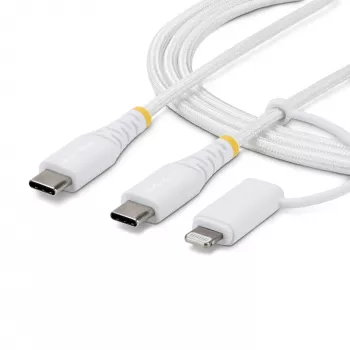 StarTech.com 1m (3ft) 2-w-1 wytrzymały kabel ładujący USB-C z adapterem Lightning, 30W/60W (3A), certyfikat Apple MFi, pleciony przewód ładowarki USB-C do iPhone/iPad/Android