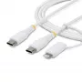 StarTech.com 1m (3ft) 2-w-1 wytrzymały kabel ładujący USB-C z adapterem Lightning, 30W/60W (3A), certyfikat Apple MFi, pleciony przewód ładowarki USB-C do iPhone/iPad/Android