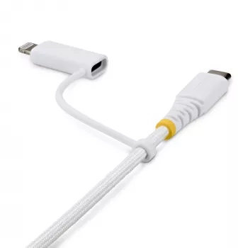 StarTech.com 1m (3ft) 2-w-1 wytrzymały kabel ładujący USB-C z adapterem Lightning, 30W/60W (3A), certyfikat Apple MFi, pleciony przewód ładowarki USB-C do iPhone/iPad/Android