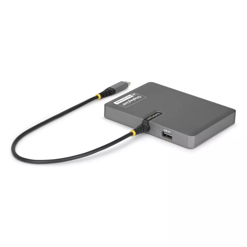 StarTech.com Adapter stacji roboczej USB-C do czterech monitorów, 4K 60 Hz DisplayPort, zasilanie przelotowe PD 140 W do ładowania laptopa, port USB dla klawiatury/myszy bezprzewodowej, TAA