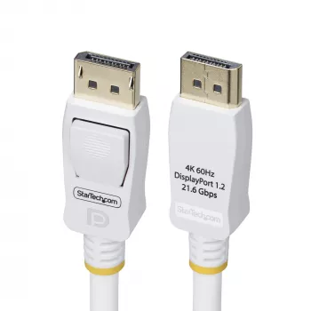 StarTech.com 6 ft (1,8 m) biały kabel DisplayPort 1.2 z certyfikatem VESA, 4K 60 Hz, 21,6 Gb/s, zatrzaskowe złącza DP, kabel DisplayPort 1.2, przewód do monitora DP, M/M