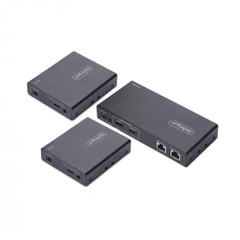 StarTech.com 2-portowy przedłużacz i rozdzielacz HDMI przez CAT6, 4K 60 Hz, do 70 m, zestaw dystrybucyjny 1x2 HDMI przez Ethernet z IR i zasilaniem przez kabel