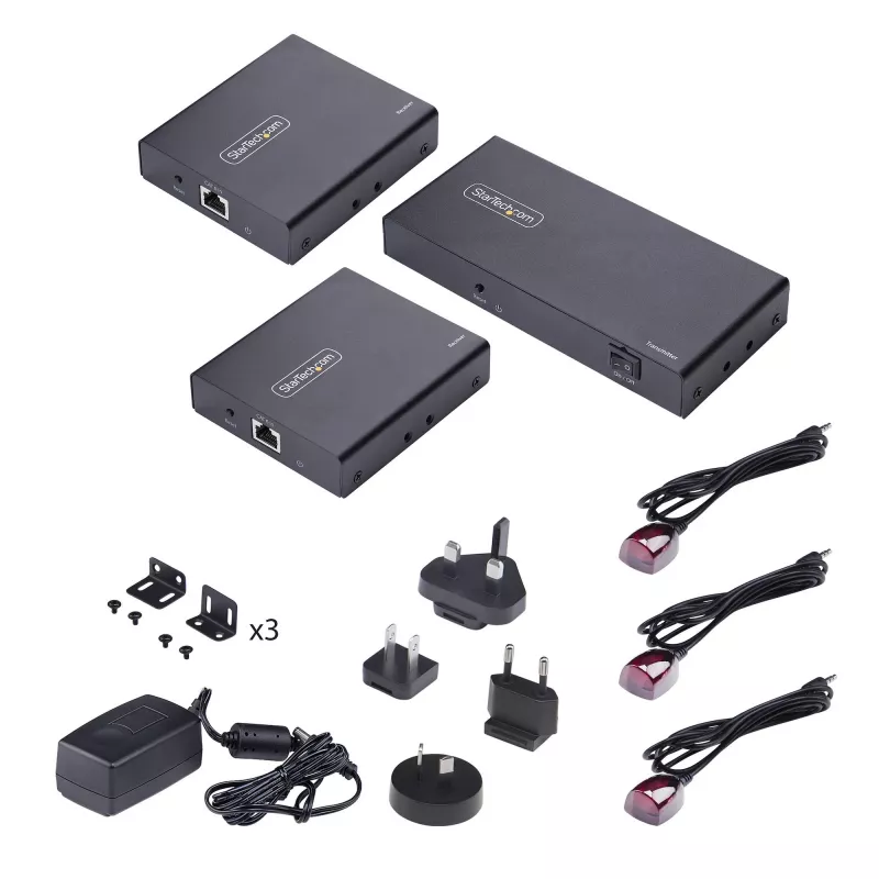 StarTech.com 2-portowy przedłużacz i rozdzielacz HDMI przez CAT6, 4K 60 Hz, do 70 m, zestaw dystrybucyjny 1x2 HDMI przez Ethernet z IR i zasilaniem przez kabel