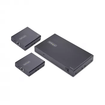StarTech.com 4-portowy przedłużacz i rozgałęźnik HDMI przez CAT6, 4K 60 Hz, do 70 m (230 stóp), zestaw dystrybucyjny HDMI przez Ethernet 1x4 z IR i zasilaniem przez kabel