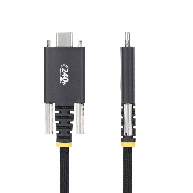 Kabel ładujący StarTech.com 3 m (10 stóp) USB-C, wytrzymały i ultraelastyczny, z bocznymi śrubami blokującymi, PD EPR 240 W (5 A), ładowarka do laptopa USB 2.0, certyfikat USB-IF, wytrzymała ładowarka USB-C