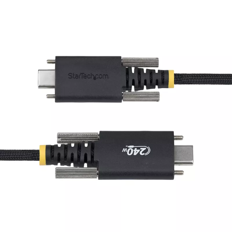 Kabel ładujący StarTech.com 3 m (10 stóp) USB-C, wytrzymały i ultraelastyczny, z bocznymi śrubami blokującymi, PD EPR 240 W (5 A), ładowarka do laptopa USB 2.0, certyfikat USB-IF, wytrzymała ładowarka USB-C