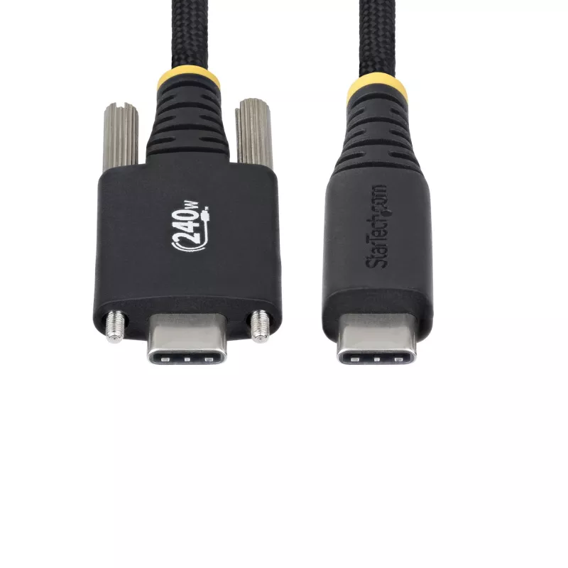 Kabel ładujący StarTech.com 3 m (10 stóp) USB-C, wytrzymały i ultraelastyczny, z bocznymi śrubami blokującymi, PD EPR 240 W (5 A), ładowarka do laptopa USB 2.0, certyfikat USB-IF, wytrzymała ładowarka USB-C