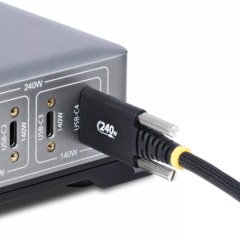 Kabel ładujący StarTech.com 3 m (10 stóp) USB-C, wytrzymały i ultraelastyczny, z bocznymi śrubami blokującymi, PD EPR 240 W (5 A), ładowarka do laptopa USB 2.0, certyfikat USB-IF, wytrzymała ładowarka USB-C