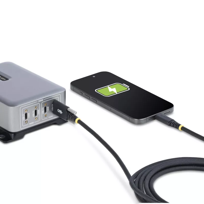 Kabel ładujący StarTech.com 3 m (10 stóp) USB-C, wytrzymały i ultraelastyczny, z bocznymi śrubami blokującymi, PD EPR 240 W (5 A), ładowarka do laptopa USB 2.0, certyfikat USB-IF, wytrzymała ładowarka USB-C