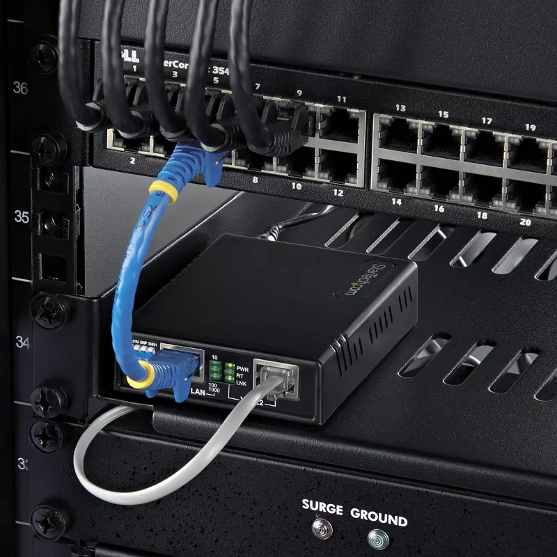 StarTech.com zestaw przedłużacza Ethernet VDSL2 przez pojedynczą parę przewodów, do 0,6 mili (1 km) zasięgu, repeater LAN przez linię telefoniczną/CAT5e/CAT6, do 300 Mb/s, zamiennik dla 110VDSLEXTEU - TAA