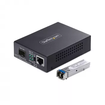 StarTech.com Konwerter mediów Gigabit Ethernet miedź-światłowód, SM LC, 20 km, 10/100/1000 Mb/s, RJ45 na LC, pełny metal, ramki Jumbo 9K, zgodny z TAA