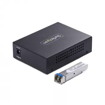 StarTech.com Konwerter mediów Gigabit Ethernet miedź-światłowód, SM LC, 20 km, 10/100/1000 Mb/s, RJ45 na LC, pełny metal, ramki Jumbo 9K, zgodny z TAA