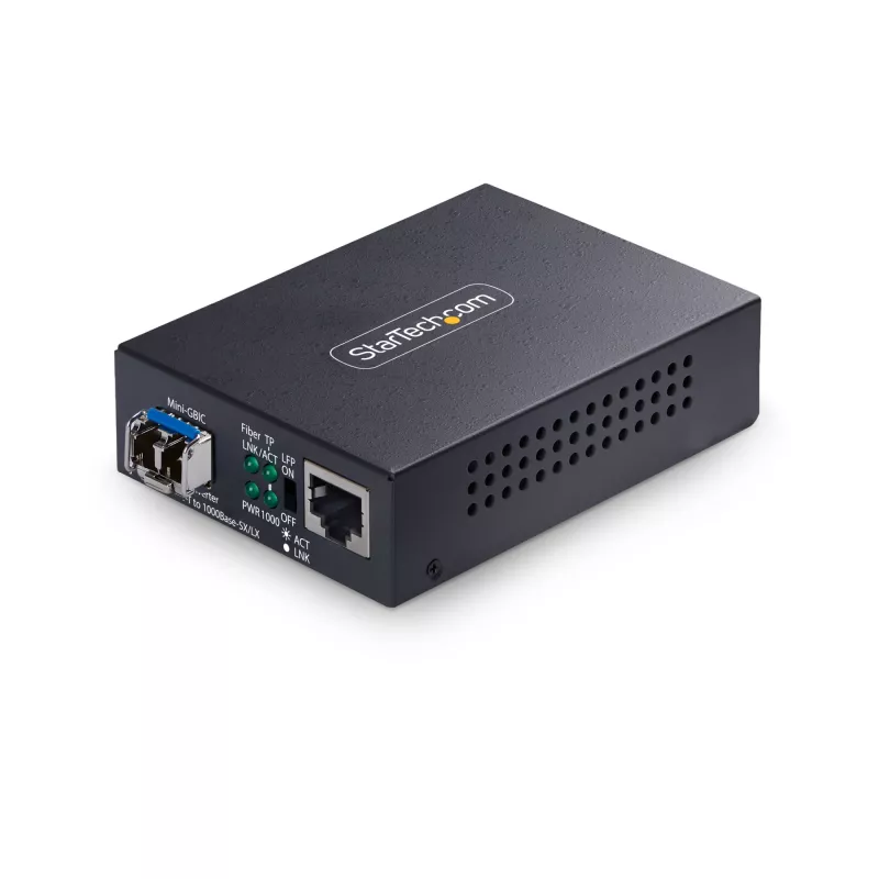 StarTech.com Konwerter mediów Gigabit Ethernet miedź-światłowód, SM LC, 20 km, 10/100/1000 Mb/s, RJ45 na LC, pełny metal, ramki Jumbo 9K, zgodny z TAA