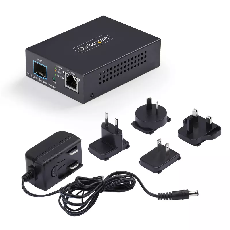 StarTech.com 10GbE Multi-Gigabit otwarty konwerter mediów SFP+ na światłowód, 10G/5G/2.5G/1G/100M, miedź na 10GBASE-X SFP+, jednomodowy, wielomodowy, 16K Jumbo Frames, TAA