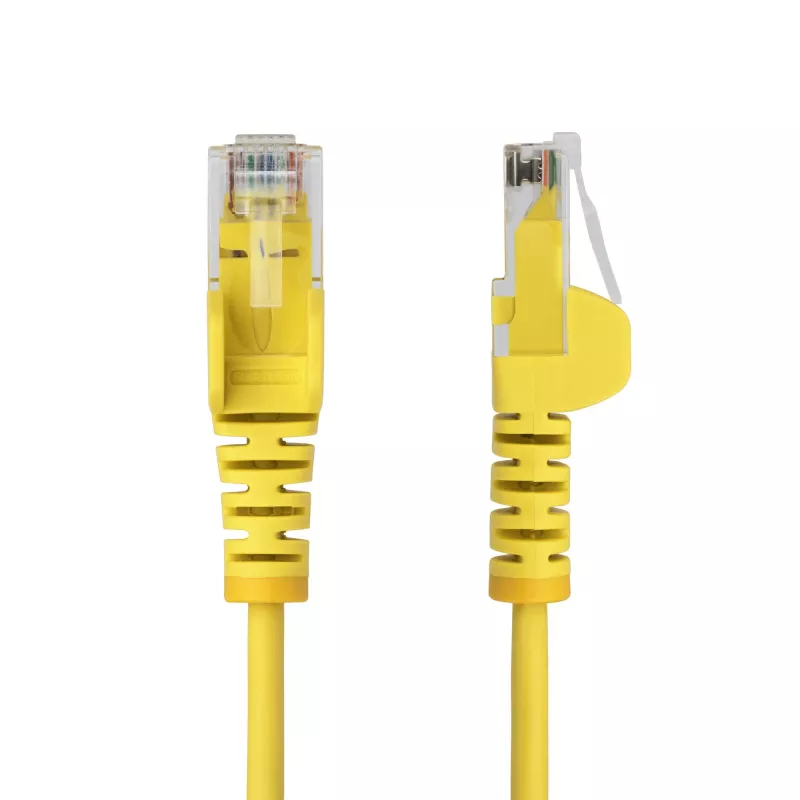StarTech.com 1,5m żółty cienki kabel Ethernet CAT6, bez zaczepów, 100W PoE, UTP, LSZH, linka z czystej miedzi 28AWG, cienki kabel krosowy sieciowy RJ45 z odciążkami, testowany indywidualnie