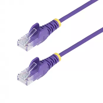 StarTech.com 1.5m fioletowy cienki kabel Ethernet kat. 6, bez zaczepów, PoE 100 W, UTP, LSZH, czysta miedź 28 AWG, cienki kabel krosowy RJ45 z odciążkami, testowany indywidualnie