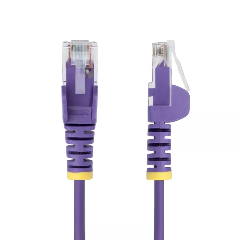 StarTech.com 1m fioletowy cienki CAT6 kabel Ethernet, bez zaczepów, 100W PoE, UTP, LSZH, 28AWG czysta miedź, cienka krosowa sieciowa RJ45 z odciążeniami, testowane indywidualnie