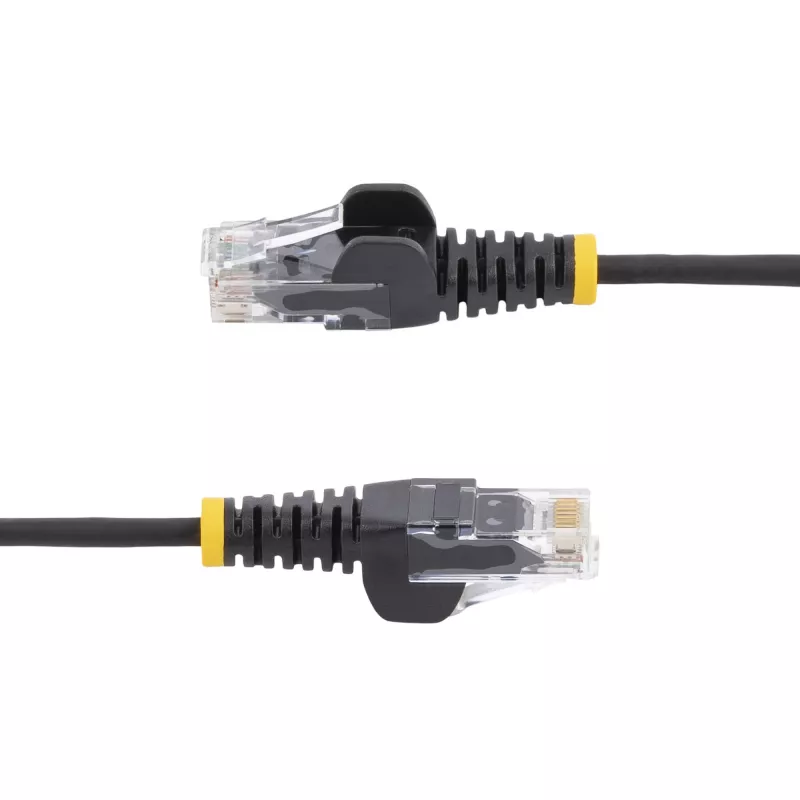 StarTech.com 7 m czarny cienki kabel Ethernet CAT6, bez zaczepów, PoE 100 W, UTP, LSZH, 28 AWG czysta miedź, cienka krosowa sieciowa RJ45 z odciążeniami, testowany indywidualnie
