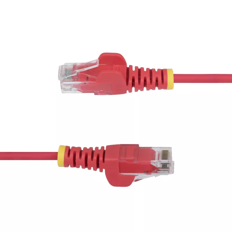 StarTech.com 7 m czerwony cienki kabel Ethernet CAT6, z zaczepami ochronnymi, 100 W PoE, UTP, LSZH, 28 AWG z przewodów z czystej miedzi, cienki przewód krosowy sieciowy RJ45 z odciążkami, testowany indywidualnie