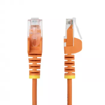 StarTech.com 15 m pomarańczowy cienki kabel Ethernet CAT6, bez zaczepów, 100 W PoE, UTP, LSZH, 28 AWG miedź goła, cienka krosowa linka sieciowa RJ45 z odciążkami, testowany pojedynczo