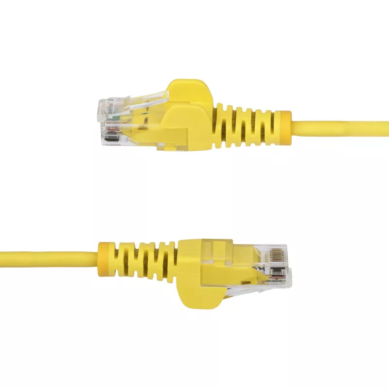 StarTech.com 15 m żółty cienki kabel Ethernet CAT6, bezzaczepowy, 100 W PoE, UTP, LSZH, 28AWG czysta miedź, cienki przewód krosowy sieciowy RJ45 z odciążeniami, testowany indywidualnie
