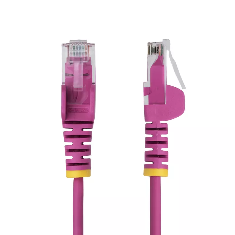 StarTech.com 50 cm, różowy, cienki kabel Ethernet CAT6, bez haczenia, PoE 100 W, UTP, LSZH, 28 AWG, czysta miedź, cienki przewód krosowy sieciowy RJ45 z odciążeniami, testowany indywidualnie