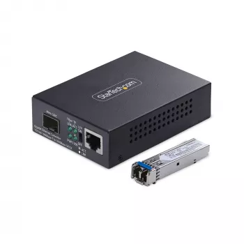 StarTech.com Konwerter mediów Gigabit Ethernet miedź-światłowód, SM LC, 40km, 10/100/1000 Mbps, RJ45 do LC, Full Metal, 9K Jumbo Frames, TAA Compliant