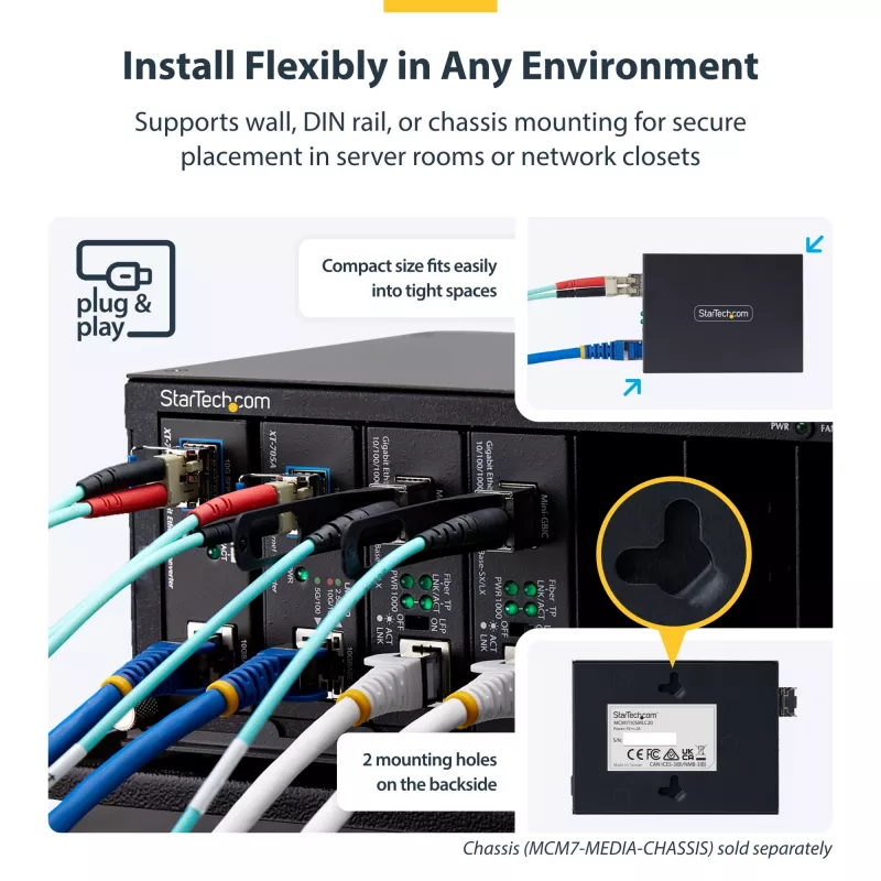 StarTech.com Konwerter mediów Gigabit Ethernet miedź-światłowód, SM LC, 40km, 10/100/1000 Mbps, RJ45 do LC, Full Metal, 9K Jumbo Frames, TAA Compliant