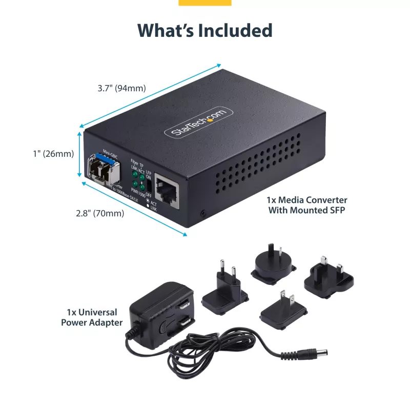 StarTech.com Konwerter mediów Gigabit Ethernet miedź-światłowód, SM LC, 40km, 10/100/1000 Mbps, RJ45 do LC, Full Metal, 9K Jumbo Frames, TAA Compliant