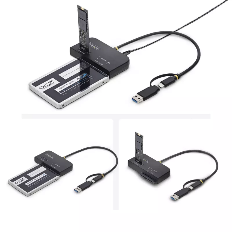 Adapter StarTech.com USB-C/USB-A do M.2 NVMe i SATA 2,5 inch/3,5 inch, 10 Gb/s, bez narzędziowy zewnętrzny czytnik dysków SSD HDD, klucz B+M/M