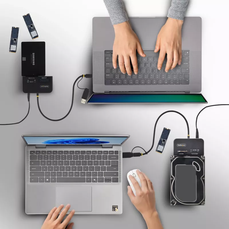 Adapter StarTech.com USB-C/USB-A do M.2 NVMe i SATA 2,5 inch/3,5 inch, 10 Gb/s, bez narzędziowy zewnętrzny czytnik dysków SSD HDD, klucz B+M/M