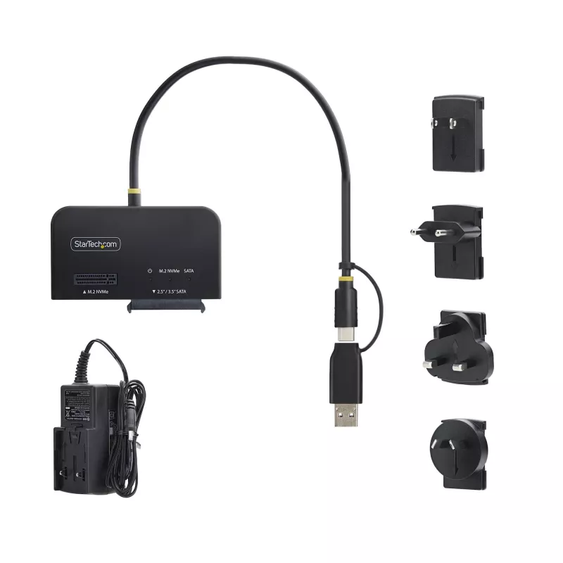 Adapter StarTech.com USB-C/USB-A do M.2 NVMe i SATA 2,5 inch/3,5 inch, 10 Gb/s, bez narzędziowy zewnętrzny czytnik dysków SSD HDD, klucz B+M/M