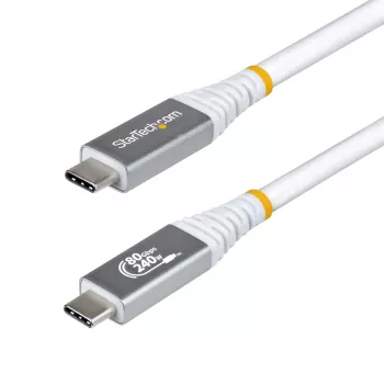 StarTech.com Kabel USB4 1 m (3 stopy), 80 Gb/s, certyfikowany przez USB-IF kabel USB-C, PD 240 W, 8K 120 Hz/4K 240 Hz DP2.1 DP80, koszulka TPE, kompatybilny z Thunderbolt 4 – biały przewód USB-C