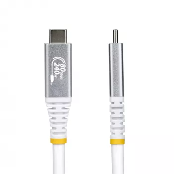 StarTech.com Kabel USB4 1 m (3 stopy), 80 Gb/s, certyfikowany przez USB-IF kabel USB-C, PD 240 W, 8K 120 Hz/4K 240 Hz DP2.1 DP80, koszulka TPE, kompatybilny z Thunderbolt 4 – biały przewód USB-C