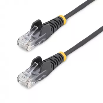 StarTech.com 25 cm Czarny cienki Kabel Ethernet CAT6, Bezzaczepowe zatrzaski, 100W PoE, UTP, LSZH, 28AWG czysta miedź, cienki RJ45 kabel krosowy sieciowy z odciążeniami, indywidualnie testowany