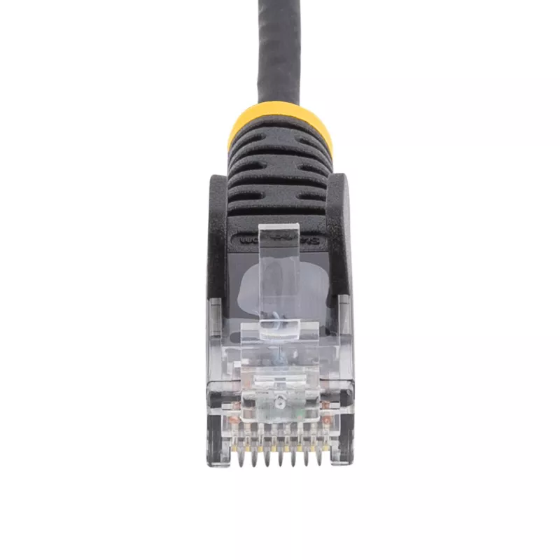 StarTech.com 25 cm Czarny cienki Kabel Ethernet CAT6, Bezzaczepowe zatrzaski, 100W PoE, UTP, LSZH, 28AWG czysta miedź, cienki RJ45 kabel krosowy sieciowy z odciążeniami, indywidualnie testowany