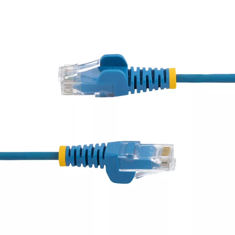 Kabel Ethernet StarTech.com 25cm Niebieski cienki CAT6, Snagless, 100W PoE, UTP, LSZH, 28AWG czysta miedź, cienki RJ45 patchcord sieciowy z odciążeniami, testowany indywidualnie