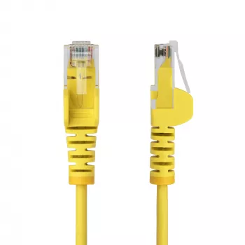 StarTech.com 25 cm żółty cienki kabel Ethernet CAT6, bezzaczepowy, 100 W PoE, UTP, LSZH, 28AWG czysta miedź, cienki kabel krosowy RJ45 z odciążeniami, testowany indywidualnie