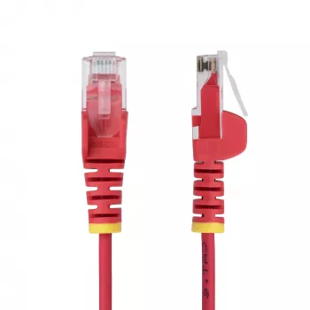 StarTech.com 25cm Czerwony Cienki Kabel Ethernet CAT6, Odporny na zaczepy, 100W PoE, UTP, LSZH, 28AWG Drut z czystej miedzi bez tlenu, Cienki przewód krosowy sieciowy RJ45 z odciążeniami, Indywidualnie testowany