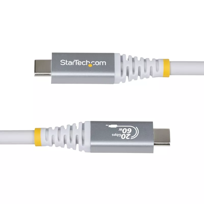 StarTech.com 3m (10ft) Kabel USB4, 20Gbps, certyfikowany przez USB-IF kabel USB-C, 60W PD, 4K 120Hz DP 1.4, powłoka TPE, biały przewód USB-C