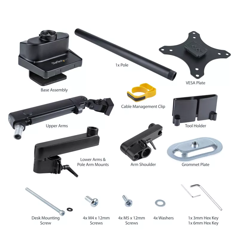 Uchwyt biurkowy StarTech.com do monitora, do ekranu 40 cali/8 kg, ramię ze sprężyną mechaniczną, zacisk C/przepust, montaż od góry, regulacja beznarzędziowa