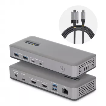 Stacja dokująca USB-C z dwoma monitorami, HDMI, 4K 60 Hz, ładowanie laptopa 100 W, 1 GbE, bezsterownikowa, dok do wielu monitorów dla Windows