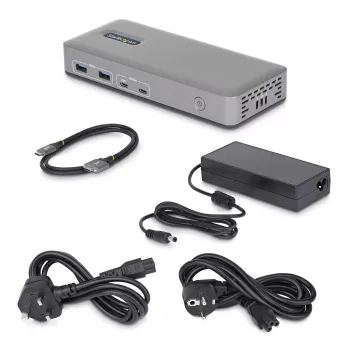 Stacja dokująca USB-C z dwoma monitorami, HDMI, 4K 60 Hz, ładowanie laptopa 100 W, 1 GbE, bezsterownikowa, dok do wielu monitorów dla Windows