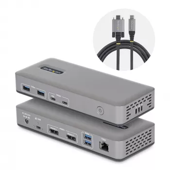 Stacja dokująca StarTech.com Dual-Monitor USB-C, DisplayPort, 4K 60 Hz, ładowanie laptopa 100 W, 1 GbE, bez sterowników, dok do wielu monitorów dla systemu Windows