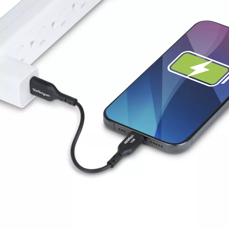 Kabel ładujący USB-A na USB-C StarTech.com 15 cm, ładowanie i synchronizacja, 3A, USB 2.0, powłoka TPE – czarny przewód ładujący USB