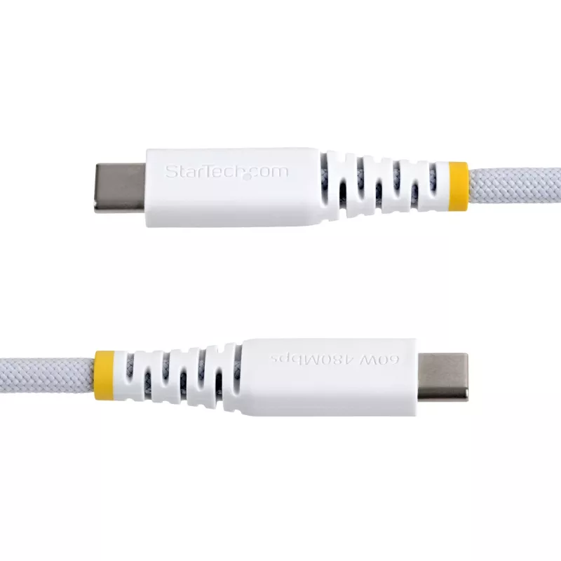StarTech.com 3 m (10 stóp) biały kabel ładujący USB-C, 60 W (3 A) PD, dwuwarstwowa oplot nylon/TPE, wytrzymały przewód ładujący USB-C, kabel ładujący do laptopa USB 2.0