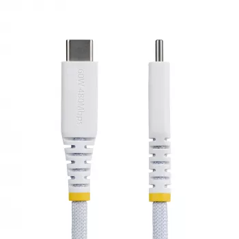 StarTech.com 15 cm (6 cali) biały kabel ładujący USB-C, PD 60 W (3 A), dwuwarstwowa pleciona osłona nylon/TPE, wytrzymały przewód ładujący USB C, kabel ładujący do laptopa USB 2.0