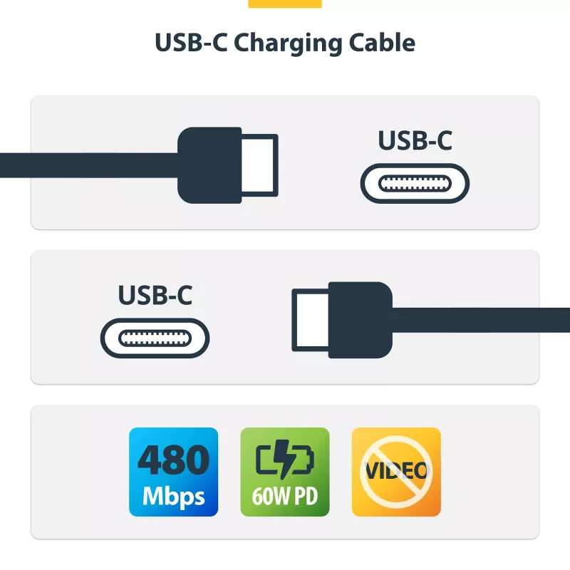 StarTech.com 0,3 m (1 ft) biały kabel ładujący USB-C, 60 W (3 A) PD, dwuwarstwowy oplot nylon/TPE, wytrzymały przewód ładujący USB-C, kabel do ładowania laptopa USB 2.0