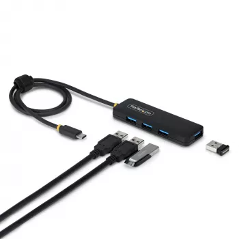 StarTech.com 4-portowy hub USB-C, 5 Gb/s, zasilany z magistrali, USB-C do 4x USB-A Mini Hub, dodatkowo długi kabel hosta 61 cm, plastik PCR, przenośny hub USB do komputera stacjonarnego / laptopa